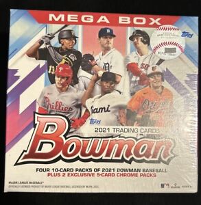 2021 MLB Topps Bowman Baseball Mega Box Factory Sealed 50 Card 2-5 Pack Chrome