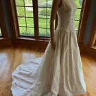 Ivory Beaded Lace Faux Silk Sleeveless Wedding Ball Gown Bridal Dress Size 0 2