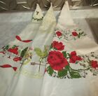 3 Vintage Round Tablecloths Christmas Red Roses Country Fair - AS IS