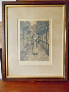 LARGE Framed Edmund Blair Leighton pencil signed picture Rare Antique Print 1893