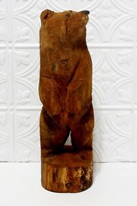 Wooden Grizzly Bear Statue Hand Carved Standing Sculpture Big 16
