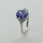 Size 6 Oval TANZANITE Ring 6 Cubic Zirconia 925 STERLING SILVER Rhodium #15