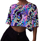 Neon Reflective 80s Retro Oversized Crop Top Shirt XS by Floerns
