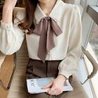 Elegant Korean Women Bow Tie Chiffon Retro Casual Workwear Blouse Tops T-Shirt
