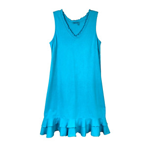 FRESH PRODUCE Cotton Flounce V Neck Dress Size S Blue Fin Sunrise Ruffles