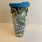 TERVIS Tumbler 24 Oz Peacock Design Blue Lid Hot & Cold Drinks Insulated Cup