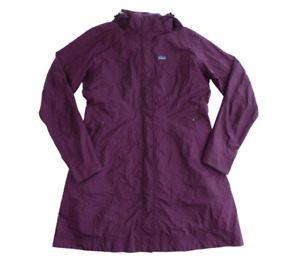Patagonia Rain Trench Coat Jacket Womens Small Purple Hooded Waterproof Peeling*