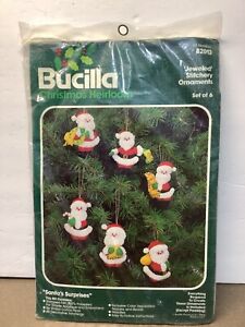 Bucilla SANTA'S SURPRISES Christmas Felt Applique Embroidery Ornament Kit 82013
