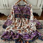 L New Bohemian Floral Midi Maxi Dress Prairie Folk Cottagecore Vtg Womens LARGE