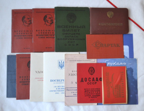 Soviet Documents lot USSR certificate Komsomol ticket military ID card blank set