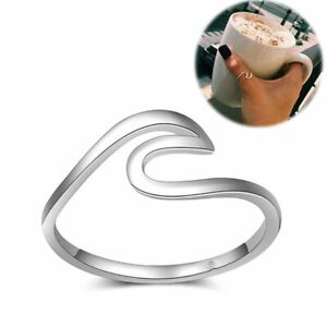 925 Silver Ocean Wave Rings Women Female Finger Ring Wedding Band Jewelry