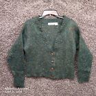 Vintage Le Moda Knitwear Cardigan Sweater Women Large Green Mohair Blend V Neck