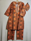 Men African Kente Print Cloth Dashiki Pant Suit Orange Maroon Green Free Size
