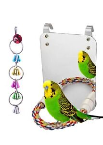 7 Inch Bird Mirror with Rope for Parakeets Cockatiels Conures Parrot Cage