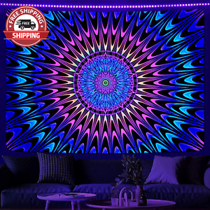 Blacklight Tapestry Hippie Tapestry UV Reactive Tapestry Trippy Decor Neon Boho