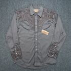 Scully Shirt Mens Small Gray Floral Pearl Snap Smile Pocket Western Embroidered