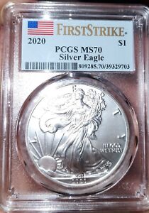 New Listing2020 $1 AMERICAN SILVER EAGLE PCGS MS70 FIRST STRIKE Flag Label