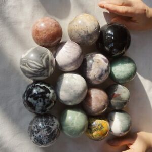 New Listing10.7LB 15Pcs A Set Of Natural Quartz Crystal Jasper Sphere Ball Polished Healing
