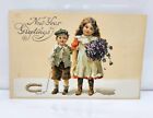 Vintage New Year Greetings Post Card Boy Girl 2 1/2 Cent Unused