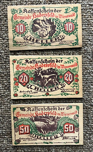 LOT OF 3 WOODEN NOTGELD 1920 AUSTRIA HADERSFELD RED-BLACK  10 20 50 HELLER