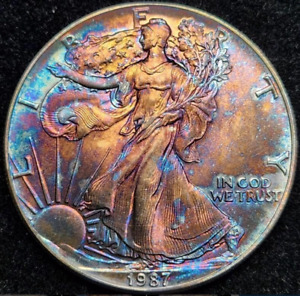 1987 American Silver Eagle BU Rainbow-Toned **See Video** - Combined Shipping
