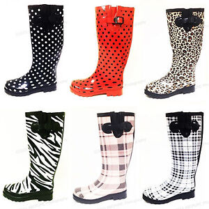 New Women's Rain Boots Wellies Mid Calf Rubber Waterproof Rain & Snow Boots