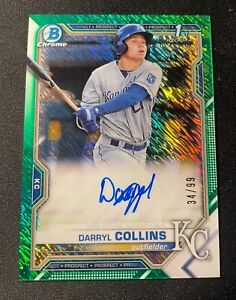 New Listing2021 1st Bowman Chrome Darryl Collins Green Shimmer Refractor Auto /99 KC Royals