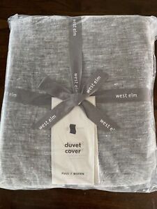 West Elm Belgian Flax Melange Linen F/Q Duvet Cover NWT! Slate Gray Queen