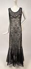 LATE 1920’S BLACK SILK LACE LONG GOWN WITH FLARING TULLE BOTTOM