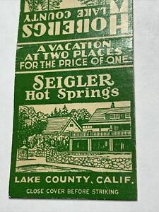 New ListingSeigler Hot Springs Restaurant Matchbook Cover Lake County California