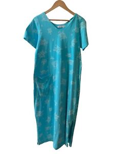 Fresh Produce Maxi Dress Blue Turtle Short Sleeve 100% Cotton V-neck  Beach S