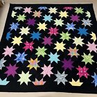Handmade Midnight Stars Cotton Fabric Patchwork quilt top/topper 86x86