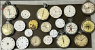 LOT OF 21 VINTAGE POCKET & STOP WATCHES MOVEMENTS & DIALS PARTS SOME TICKING