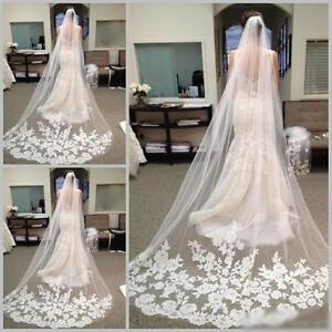 3 M White Ivory Cathedral Length Lace Edge Bride Wedding Bridal Long Veil + Comb