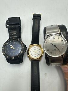 Mens Timex Indilgo & Solar Quartz Watches Lot Of 3 Parts Or Repair As Is