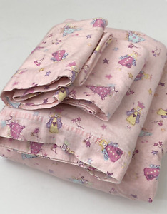 Laura Ashley 4 piece FULL Flannel Sheet SET Pink Fairy Angel, see description