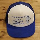 Vintage Fishing Hat Cap Snapback Blue White Funny Humor Wet Ass Hungry Gut