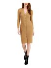 BAR III DRESSES Womens Brown Knit Fitted Button Long Sleeve Sweater Dress L