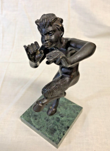 Vintage Dancing Faun/Satyr Bronze Statuette on Marble Base, 9