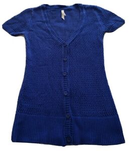 Knit Vest Sweater Cardigan Juniors Medium Button Front Blue Academia