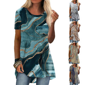 Plus Size Womens Printed Loose Tunic Tops Ladies Casual T-Shirt Blouse Tees US