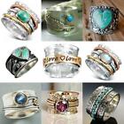 Boho Handmade 925 Silver Wide Band Chunky Turquoise Gems Ring Jewelry for Women