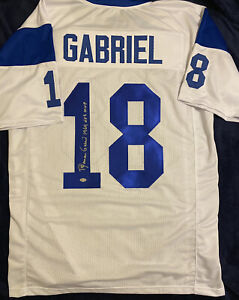 ROMAN GABRIEL Signed White Jersey Los Angeles LA Rams NFL MVP 69 Inscription PH