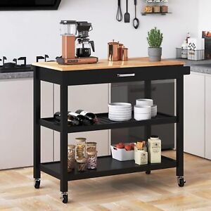 Kitchen Island Mobile Rolling Cart with Large  Storage Drawers,Towel Rack,Wheel