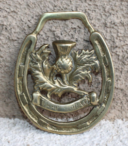 vintage brass horse harness medallion Frae Scotland thistle flower