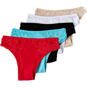 LOT  5 Women Bikini Panties Brief Floral Lace Cotton Underwear Size M L XL 9926