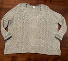CABI Womens Grey Knit Pullover Oversized Relaxed V Neck Sweater Sz Small