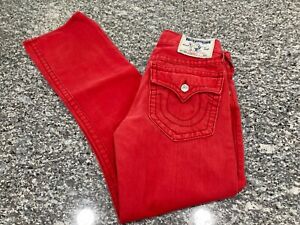 True Religion Red Jeans Size 31x32 Men's World Tour Section Straight Clean!