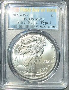 New Listing2021 (W) $1 American Silver Eagle PCGS MS70  FDOI  (TYPE 2)  Flag Label