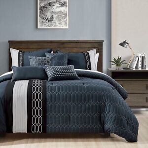 HIG 7-pieces Luxury Quilted Embroidery Bedding Comforter Set King-Queen size